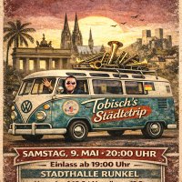 Plakat des Jahreskonzerts 2026 unter dem Motto „Tobischs Städtetrip“