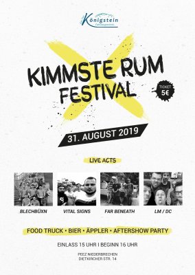 Das Plakat des KIMMSTE RUM FESTIVAL am 31. August 2019 im PeeZ Niederbrechen.