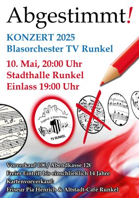 Plakat des Jahreskonzerts 2025 unter dem Motto „Abgestimmt!“